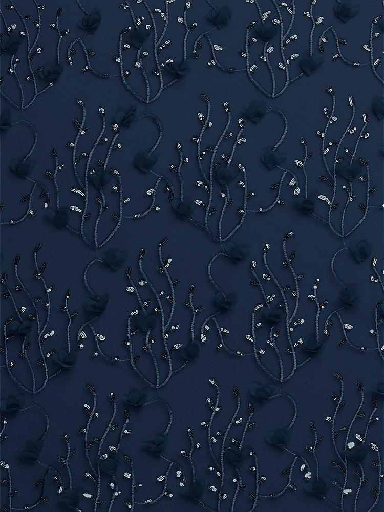 Front View - Midnight Navy Trellis 3D Sequin Embroidery Fabric by the Yard