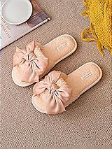 Front View Thumbnail - Blush Open-Toe Fluffy Slippers with Silky Knot-Bow for Bridesmaids