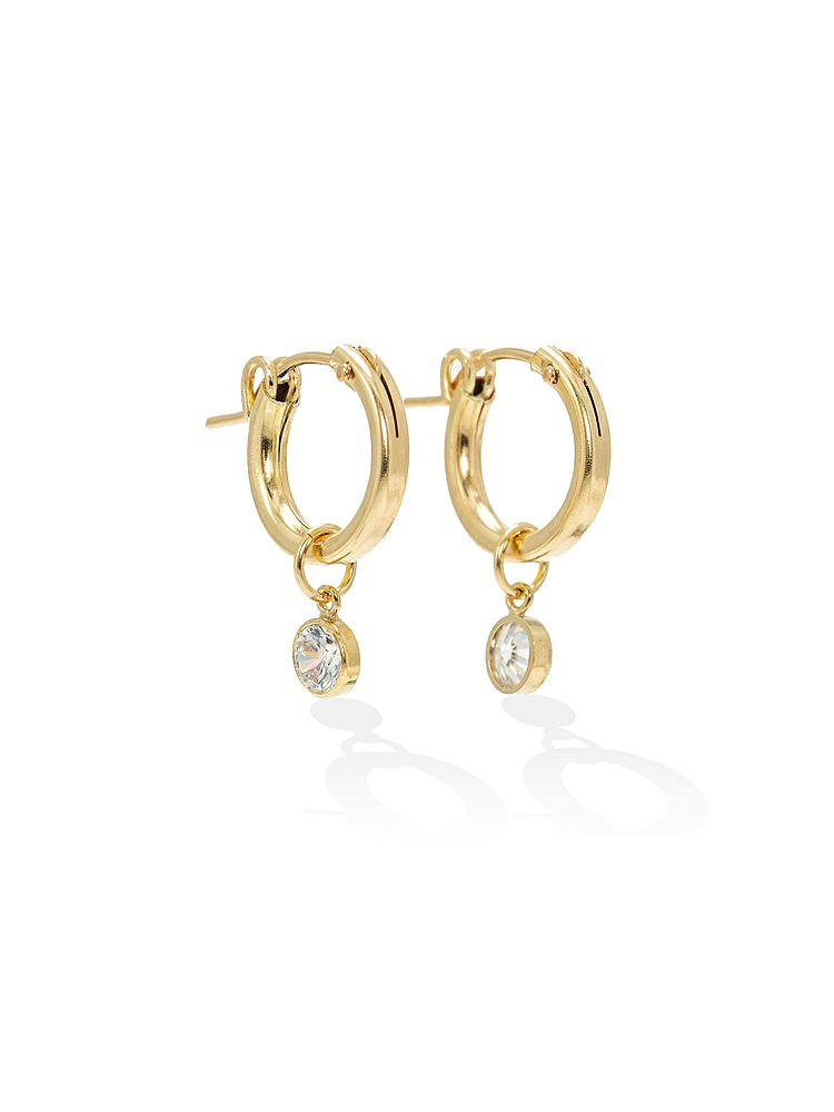 Front View - Clear Small Gold Hoop Earrings with Crystal Drop