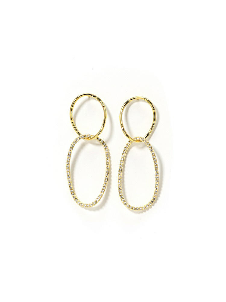 Front View - Gold Pave Link Gold Hoop Earrings