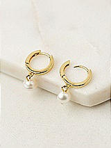 Front View Thumbnail - Gold Pearl Drop Gold Huggie Earrings