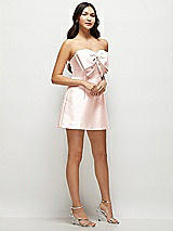 Side View Thumbnail - Blush Strapless Bell Skirt Satin Mini Dress with Oversized Bow
