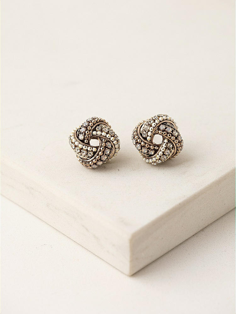 Front View - White Crystal Knot Stud Earrings