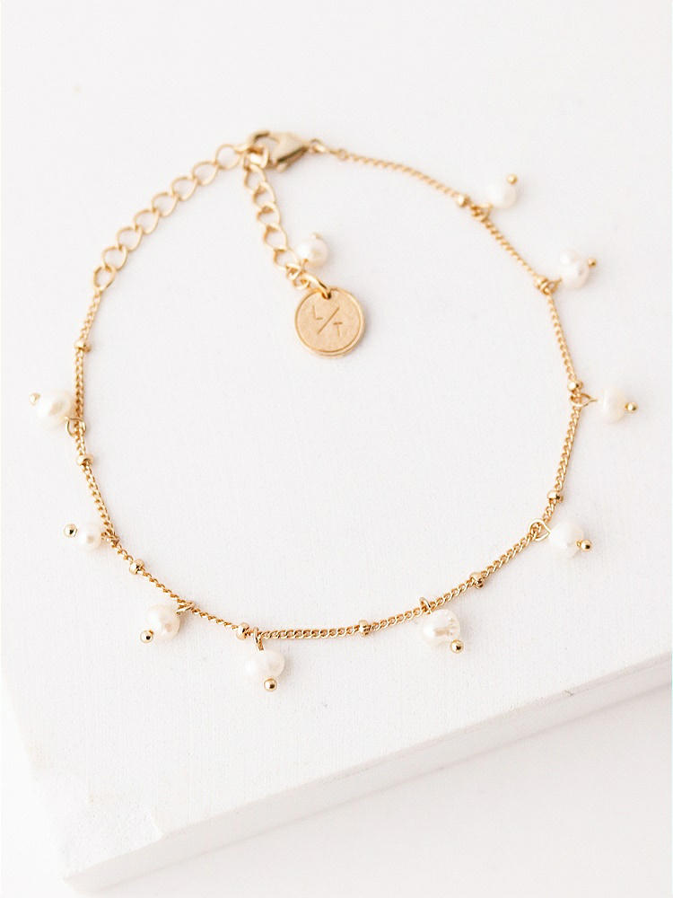 Front View - Natural Pearl Dotted Gold Bracelet