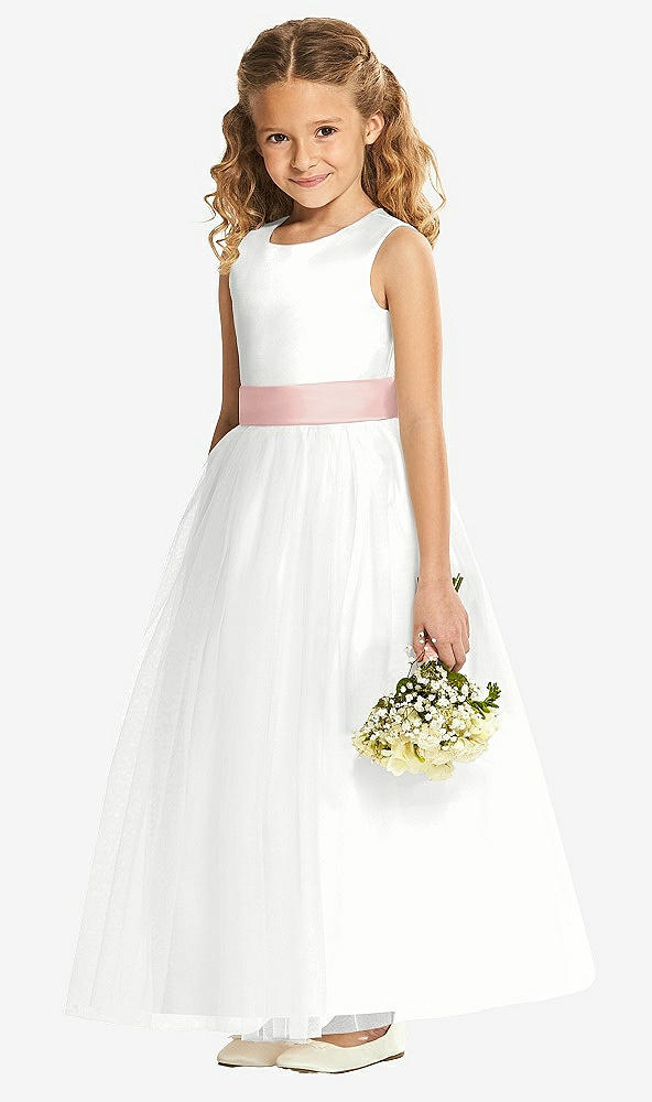 Front View - White & Rose - PANTONE Rose Quartz Flower Girl Dress FL4002