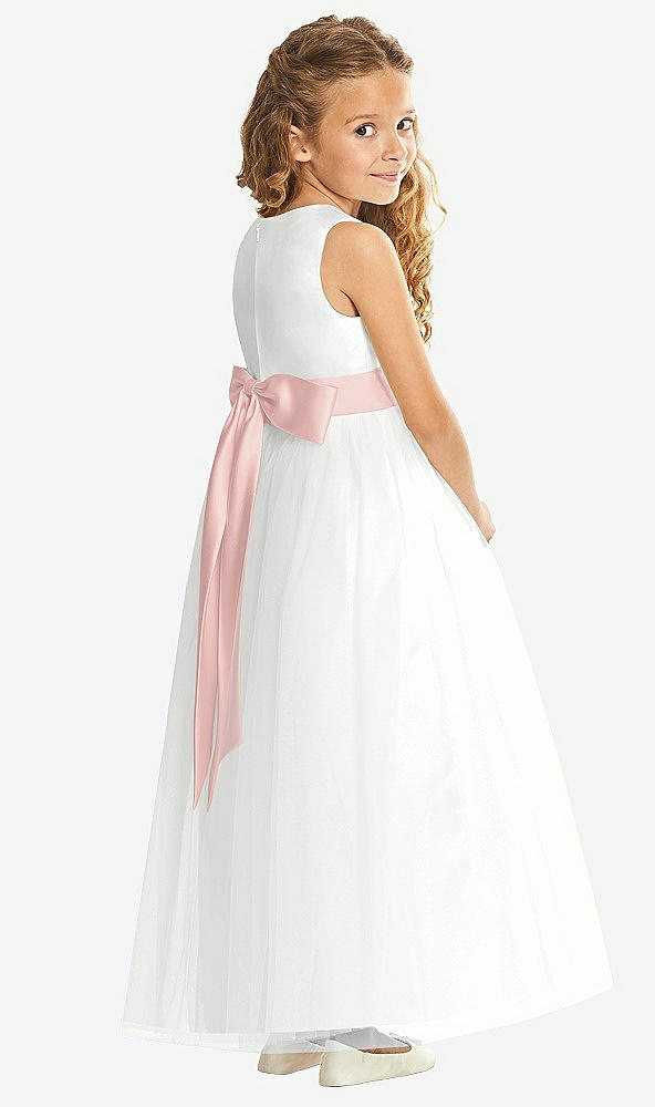 Back View - White & Rose - PANTONE Rose Quartz Flower Girl Dress FL4002