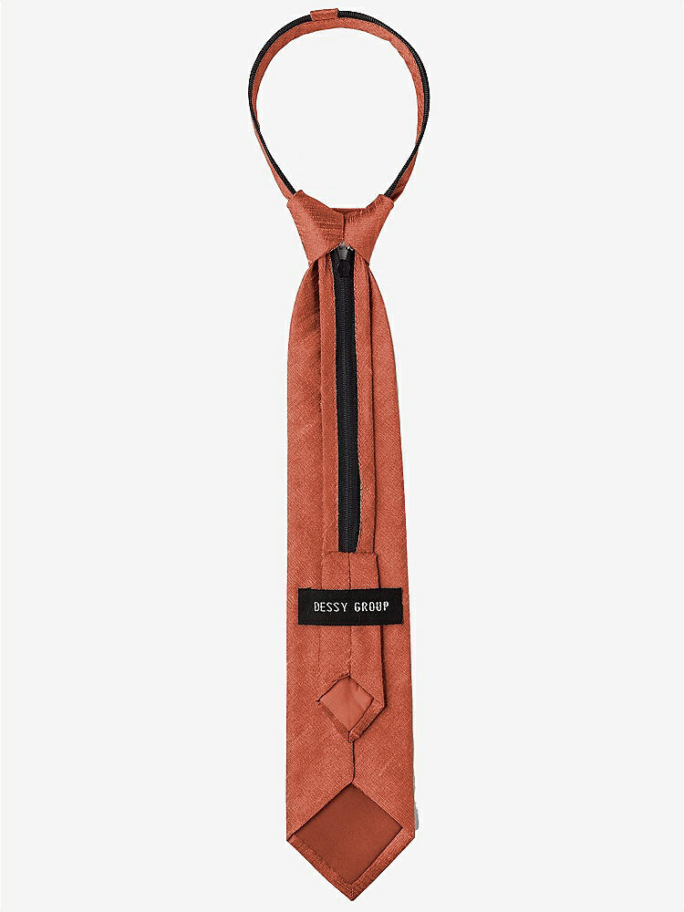 Back View - Burnt Orange Dupioni Boy's 14" Zip Necktie by After Six