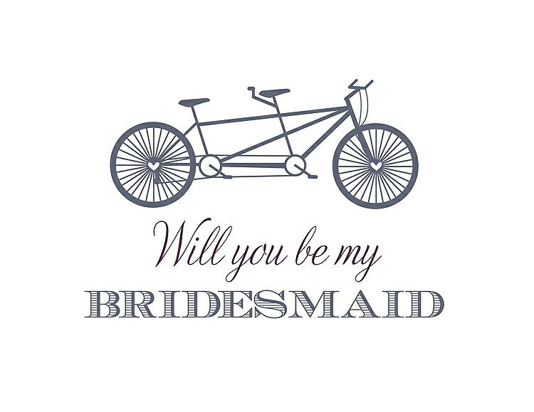 Front View - Blue Steel & Aubergine Will You Be My Bridesmaid Card - Bike