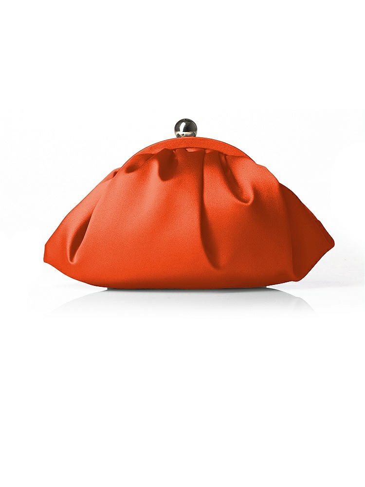 Front View - Tangerine Tango Gathered Satin Clutch