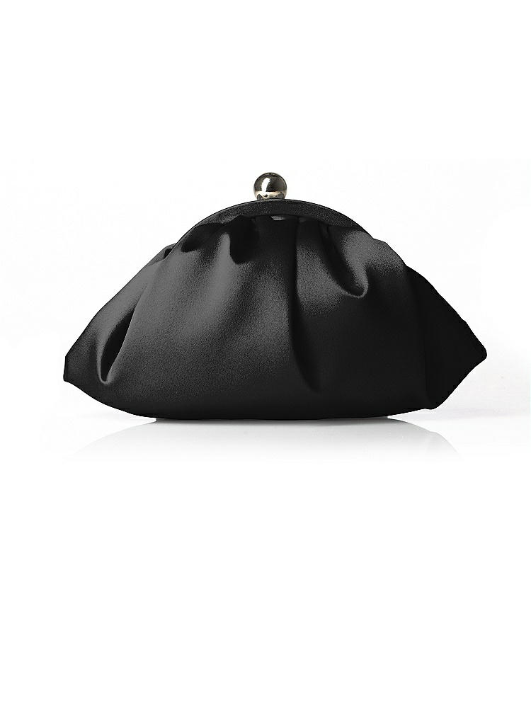 Front View - Black Gathered Satin Clutch