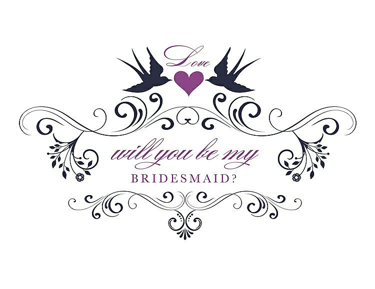 Front View - Navy Blue & Orchid Will You Be My Bridesmaid Card - Classic