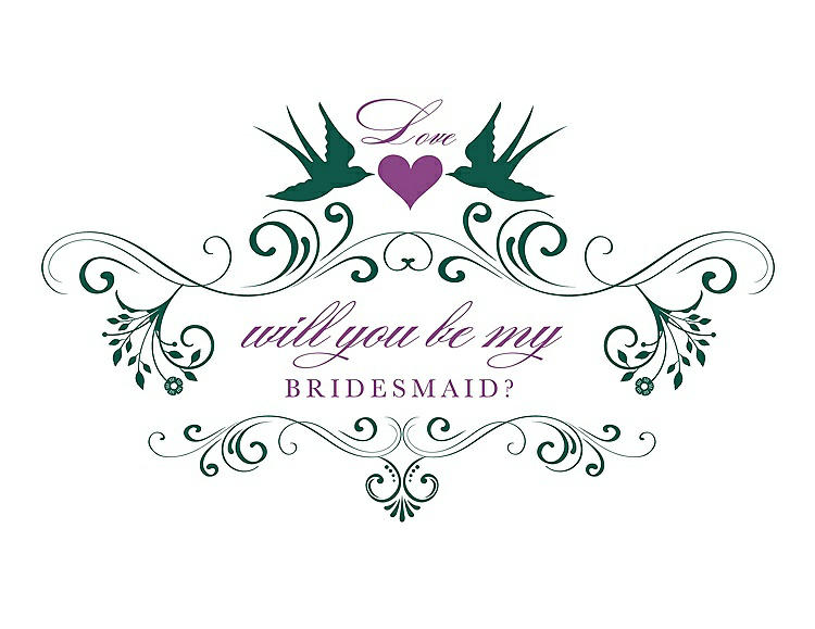 Front View - Hunter Green & Orchid Will You Be My Bridesmaid Card - Classic