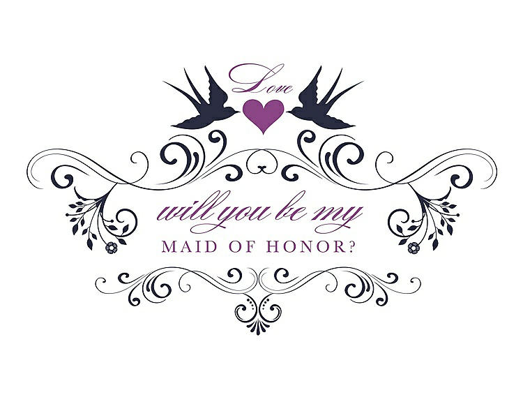 Front View - Navy Blue & Orchid Will You Be My Maid of Honor Card - Classic