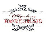 Front View Thumbnail - Blue Steel & Perfect Coral Will You Be My Bridesmaid Card - Vintage