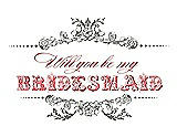 Front View Thumbnail - Charcoal Gray & Perfect Coral Will You Be My Bridesmaid Card - Vintage