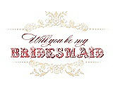 Front View Thumbnail - Corn Silk & Perfect Coral Will You Be My Bridesmaid Card - Vintage