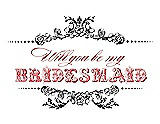 Front View Thumbnail - Graphite & Perfect Coral Will You Be My Bridesmaid Card - Vintage