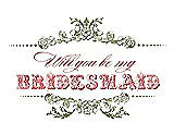 Front View Thumbnail - Olive & Perfect Coral Will You Be My Bridesmaid Card - Vintage