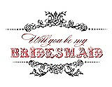 Front View Thumbnail - Black & Perfect Coral Will You Be My Bridesmaid Card - Vintage