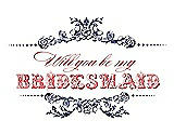 Front View Thumbnail - Blueberry & Perfect Coral Will You Be My Bridesmaid Card - Vintage
