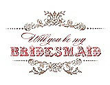 Front View Thumbnail - Cappuccino & Perfect Coral Will You Be My Bridesmaid Card - Vintage