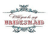 Front View Thumbnail - Caspian & Perfect Coral Will You Be My Bridesmaid Card - Vintage