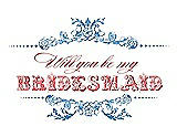Front View Thumbnail - Cornflower & Perfect Coral Will You Be My Bridesmaid Card - Vintage