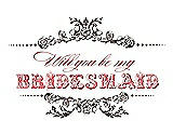 Front View Thumbnail - Chocolate & Perfect Coral Will You Be My Bridesmaid Card - Vintage