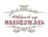 Front View Thumbnail - Champagne & Perfect Coral Will You Be My Bridesmaid Card - Vintage