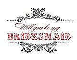 Front View Thumbnail - Ebony & Perfect Coral Will You Be My Bridesmaid Card - Vintage