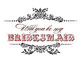 Front View Thumbnail - Eggplant & Perfect Coral Will You Be My Bridesmaid Card - Vintage