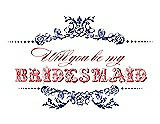 Front View Thumbnail - Electric Blue & Perfect Coral Will You Be My Bridesmaid Card - Vintage