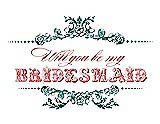 Front View Thumbnail - Emerald & Perfect Coral Will You Be My Bridesmaid Card - Vintage
