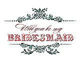 Front View Thumbnail - Hunter Green & Perfect Coral Will You Be My Bridesmaid Card - Vintage