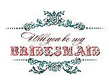 Front View Thumbnail - Jade & Perfect Coral Will You Be My Bridesmaid Card - Vintage