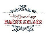 Front View Thumbnail - Marine & Perfect Coral Will You Be My Bridesmaid Card - Vintage