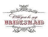 Front View Thumbnail - Mocha & Perfect Coral Will You Be My Bridesmaid Card - Vintage