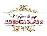 Front View Thumbnail - Orange Crush & Perfect Coral Will You Be My Bridesmaid Card - Vintage