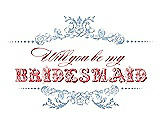Front View Thumbnail - Pale Blue & Perfect Coral Will You Be My Bridesmaid Card - Vintage