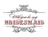 Front View Thumbnail - Pewter & Perfect Coral Will You Be My Bridesmaid Card - Vintage