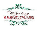 Front View Thumbnail - Shamrock & Perfect Coral Will You Be My Bridesmaid Card - Vintage