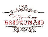Front View Thumbnail - Toffee & Perfect Coral Will You Be My Bridesmaid Card - Vintage