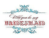 Front View Thumbnail - Turquoise & Perfect Coral Will You Be My Bridesmaid Card - Vintage