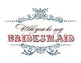 Front View Thumbnail - Windsor Blue & Perfect Coral Will You Be My Bridesmaid Card - Vintage