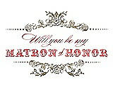 Front View Thumbnail - Antique Gold & Perfect Coral Will You Be My Matron of Honor Card - Vintage