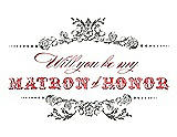 Front View Thumbnail - Charcoal Gray & Perfect Coral Will You Be My Matron of Honor Card - Vintage