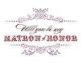 Front View Thumbnail - Hyacinth (iridescent Taffeta) & Perfect Coral Will You Be My Matron of Honor Card - Vintage