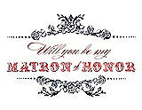 Front View Thumbnail - Navy Blue & Perfect Coral Will You Be My Matron of Honor Card - Vintage