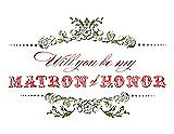 Front View Thumbnail - Olive & Perfect Coral Will You Be My Matron of Honor Card - Vintage