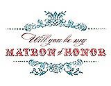 Front View Thumbnail - Aquamarine & Perfect Coral Will You Be My Matron of Honor Card - Vintage